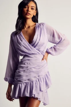 Chiffon Ruched Frill Detail Mini Dress