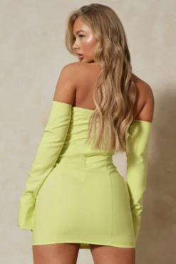 Corset Drape Bust Split Sleeve Mini Dress -Ves Trendy Sales lime corset drape bust split sleeve mini dress 2