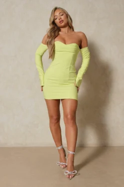 Corset Drape Bust Split Sleeve Mini Dress -Ves Trendy Sales lime corset drape bust split sleeve mini dress 3