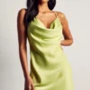 Recycled Satin Cowl Neck Mini Dress