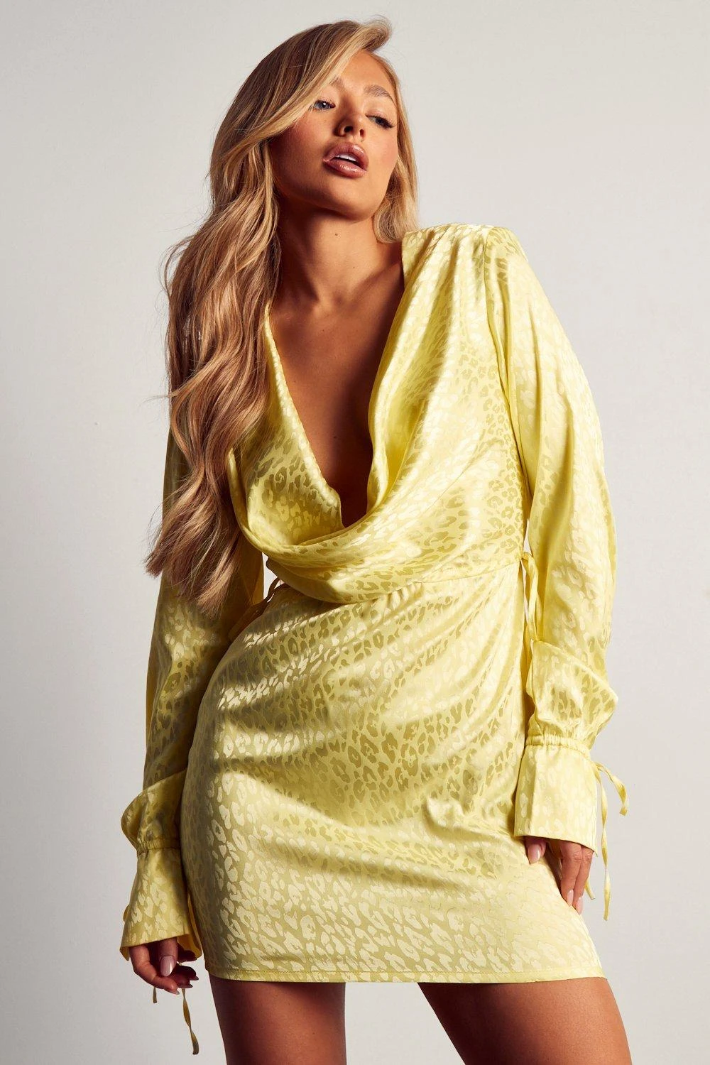 Satin Jacquard Cowl Neck Mini Dress 5 Satin Jacquard Cowl Neck Mini Dress - Image 5