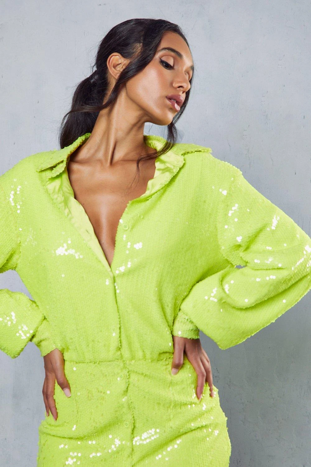 Sequin Deep Cuff Button Through Shirt Dress 2 Sequin Deep Cuff Button Through Shirt Dress - Image 2