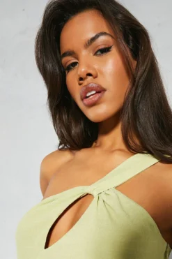 Linen Twist Asymmetric Neckline Ruched Midi Dress 9 Linen Twist Asymmetric Neckline Ruched Midi Dress -Ves Trendy Sales mint linen twist asymmetric neckline ruched midi dress 3