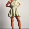 One Shoulder Puffball Mini Dress