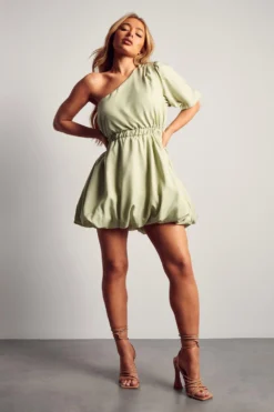 One Shoulder Puffball Mini Dress