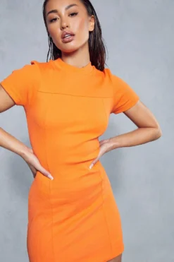 Ves Trendy Sales -Ves Trendy Sales orange premium ribbed short sleeve mini dress 1