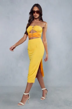 Textured Linen Contrast Ring Detail Midi Dress 8 Textured Linen Contrast Ring Detail Midi Dress -Ves Trendy Sales orange textured linen contrast ring detail midi dress 3