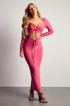 Double Layer Slinky Ruched Front Midaxi Dress