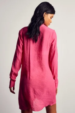 Linen Look Draped Shirt Dress -Ves Trendy Sales pink linen look draped shirt dress 1 2