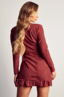 Animal Spot Frill Hem Wrap Dress -Ves Trendy Sales rose animal spot frill hem wrap dress 2