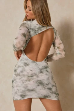 Missé Marble Print Mesh Extreme Backless Mini Dress -Ves Trendy Sales sage missC3A9 marble print mesh extreme backless mini dress 3