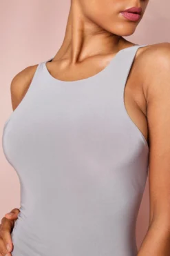 Sleeveless Double Layer Mini Dress 7 Sleeveless Double Layer Mini Dress -Ves Trendy Sales silver grey sleeveless double layer mini dress 3