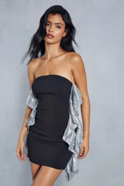 Premium Sequin Contrast Frill Bandeau Mini Dress