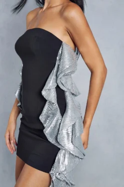 Premium Sequin Contrast Frill Bandeau Mini Dress -Ves Trendy Sales silver premium sequin contrast frill bandeau mini dress 5