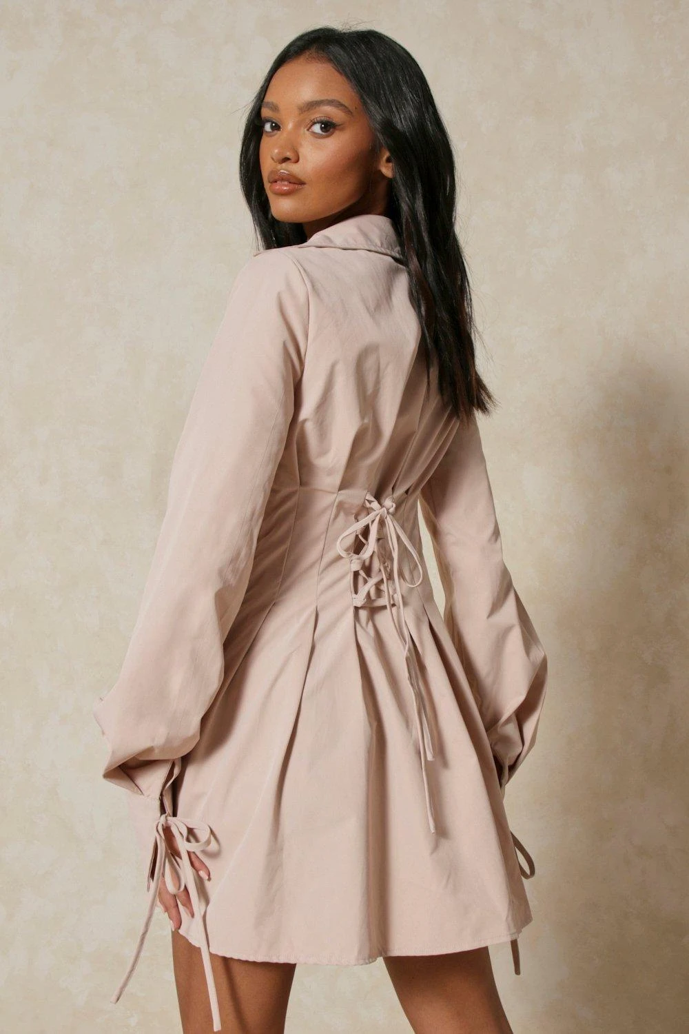 Poplin Ruched Corset Waist Shirt Dress 4 Poplin Ruched Corset Waist Shirt Dress - Image 4