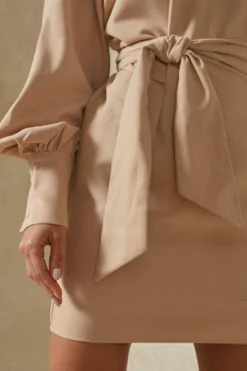 Soft Cord Belted Waist Puff Sleeve Dress -Ves Trendy Sales stone soft cord belted waist puff sleeve dress 3