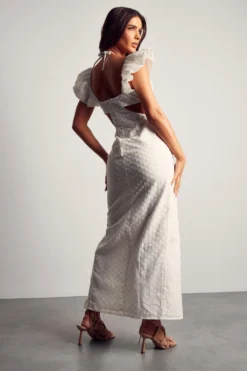 Broderie Anglaise Frill Shoulder Maxi Dress -Ves Trendy Sales white broderie anglaise frill shoulder maxi dress 2