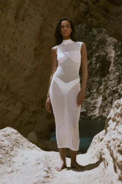 Fine Knit High Neck Sleeveless Maxi Dress