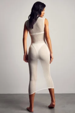 Fine Knit High Neck Sleeveless Maxi Dress -Ves Trendy Sales white fine knit high neck sleeveless maxi dress 3