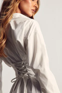 Lace Up Back Skater Shirt Dress 8 Lace Up Back Skater Shirt Dress -Ves Trendy Sales white lace up back skater shirt dress 2