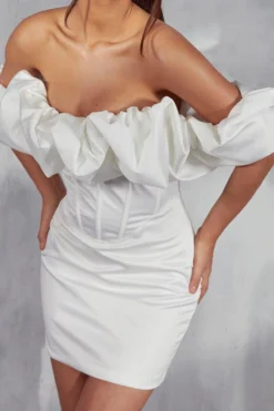 Missie Premium Corset Puff Bardot Dress -Ves Trendy Sales white missie premium corset puff bardot dress 5