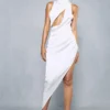 Premium Satin Grown On Neck Draped Midi Dress