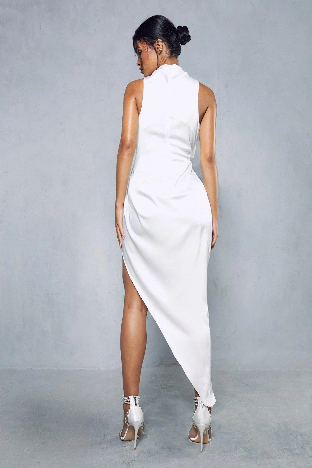 Premium Satin Grown On Neck Draped Midi Dress 3 Premium Satin Grown On Neck Draped Midi Dress - Image 3
