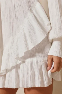 Textured Wrap Frill Mini Dress -Ves Trendy Sales white textured wrap frill mini dress 5